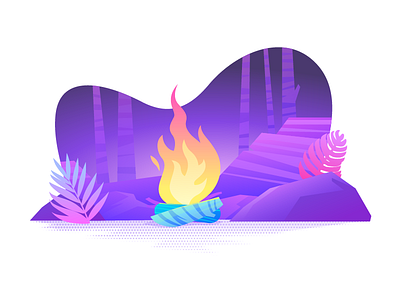 Bonfire bonfire fire forest gradient illustrator landscape purple vector wood