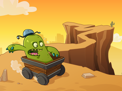 Monster Kart canyon cartoon character desert funny kart monster vector