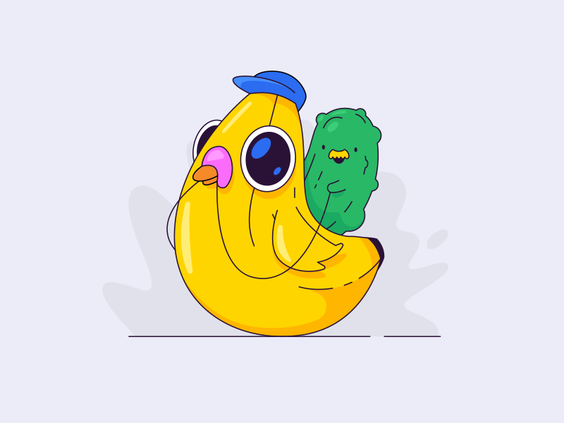 Pickle riding a banana pigeon adobeillustrator kawaii character lines weird illustrator vector pickle banana bird pigeon