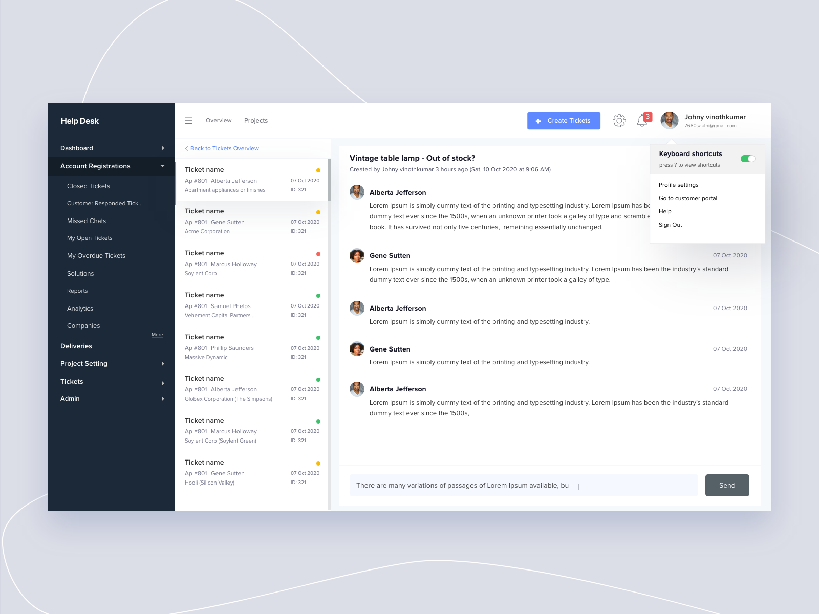 Help desk Dashboard by sakthi ™ on Dribbble