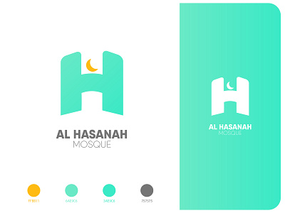 Al Hasanah Mosque branding gradient green h islamic logo mosque muslim turqoise typogaphy