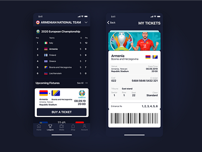 Football application concept - Tickets armenia design euro2020 football ticket ui ux