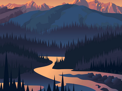 landscape illustration landscape mountains river