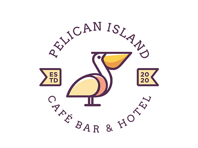 Pelican Island, Cafe Bar and Hotel logo badge design brand identity branding hotel hotel branding hotellogo logo pelican