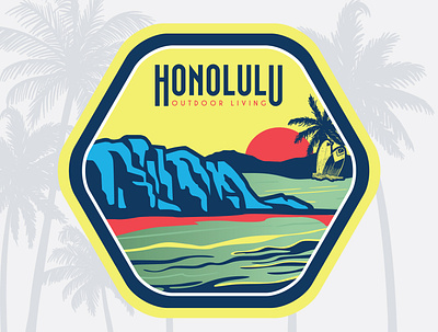 Badge illustration for Honolulu badge badge logo badgedesign badges brand identity branding design graphic design hawaii hawaiian shirt honolulu illustration illustration art logo typography