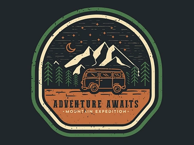 Adventure awaits. Adventure/Outdoors Illustration adventure adventure logo adventure time adventures camper camper van campers campervan camping camping logo illustration logoawesome logodesigner outdoor outdoor badge outdoor logo outdoors typography