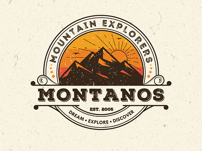 Montanos. A vintage badge logo concept for mountaineers