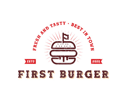 First Burger, a cartoon style burger vintage retro logo branddesigner brandingagency brandingdesigner bugerlogo burger burgerlovers fastfood fastfoodlogo food foodlogo foodlovers graphicdesigner logodesigner logoideas logomaker