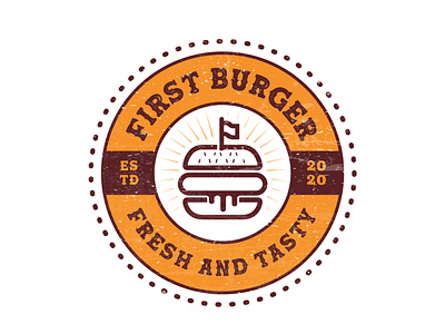 First Burger, a cartoon style burger vintage retro logo bbq bbqlogo branddesigner burger burgerlogo fastfood fastfoodlogo food foodlogo foodlovers logoconcept graphicdesigner logodesigner logoideas logoinspire logomaker