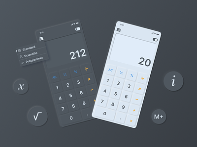 Neumorphism iOS Calculator calculator dark light mobile mobile ui number ui ux
