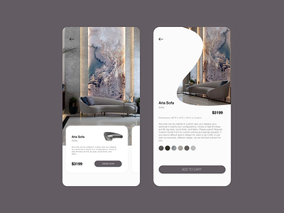 Aria Sofa app application brand branding clean color couch design luxury minimal mobile mobile app mobile ui mockup modern sketch sofa ui ui design ux