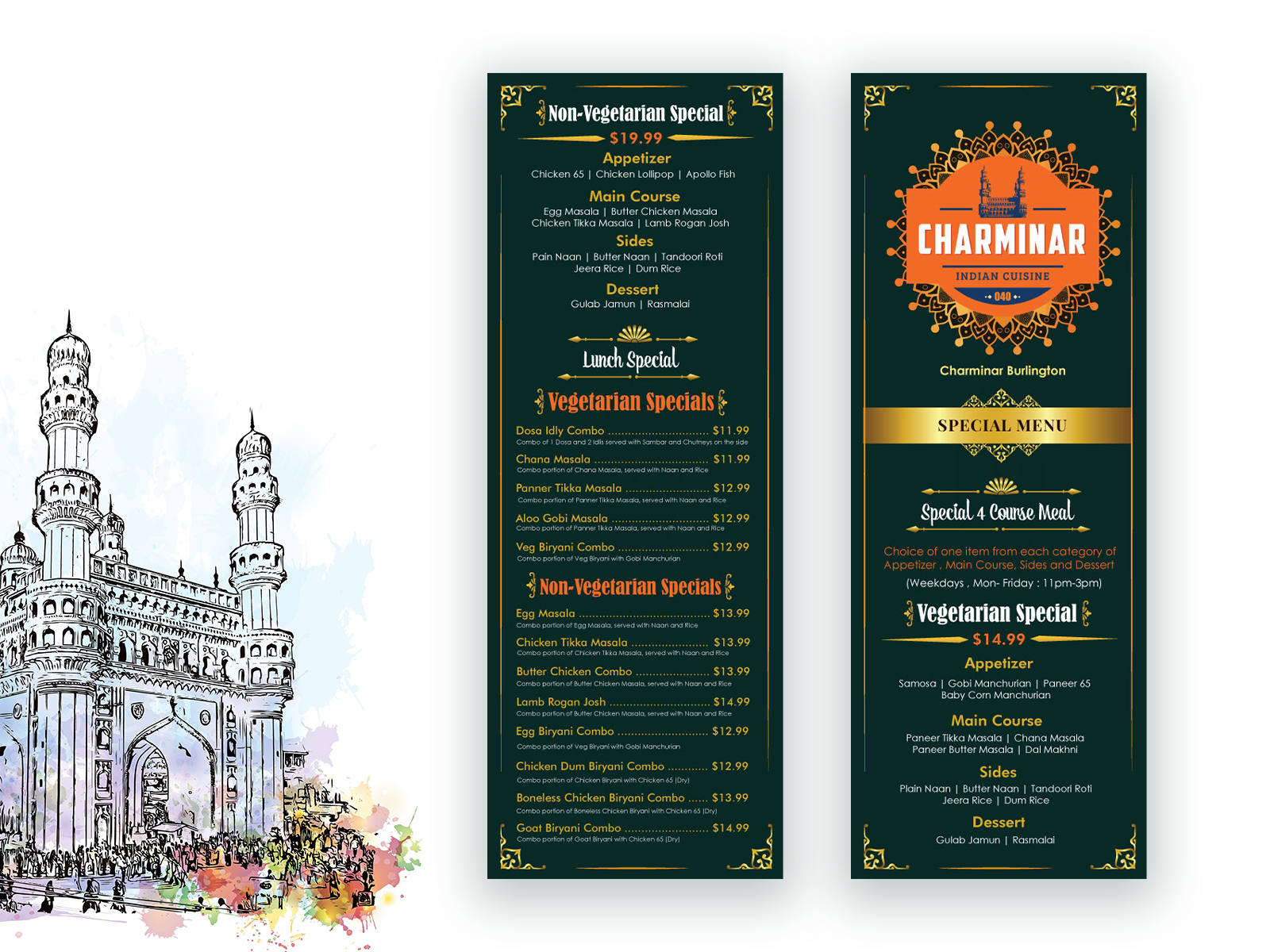 Double Side Menu Design for CharMinar Indian Cuisine by Zubairr Mahmud