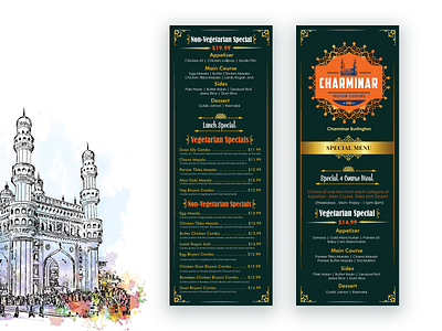 Double Side Menu Design for CharMinar Indian Cuisine