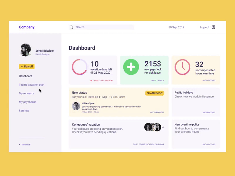 Service for vacation request video dashboard figma office ui ux vacation work