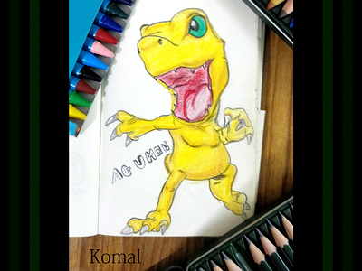 Cartoon - Agumon - metalgreymon artist artwork cartoon cartoon character cartoon illustration cartooning cartoons colored pencils coloredpencil colors crayons design hand drawn handmade illustration metalgreymon pencil art pencil drawing pokemon pokemongo