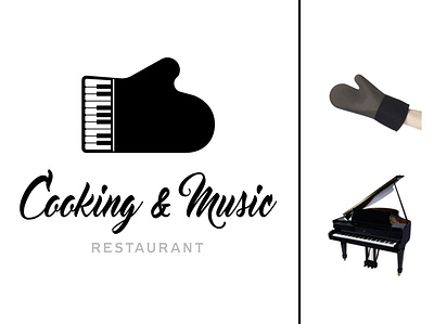 Cooking & Music Restaurant logo concept cooking food kitchen logo logos music notes oven mitt piano restaurant school