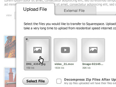 Media storage UI clean files hover icons manage media storage ui white window