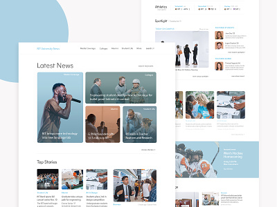 University News Website articles blue bubbly college design news newsfeed newspaper rounded school university ux ui website