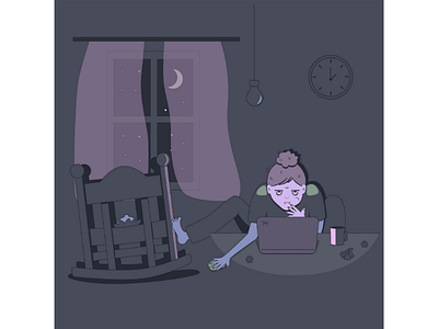 Self-portrait child free time hobby illustration motherhood sleepless night workhard