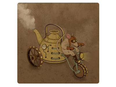 Steampunk rat on teapot character grunge illustration mouse rat steampunk teapot