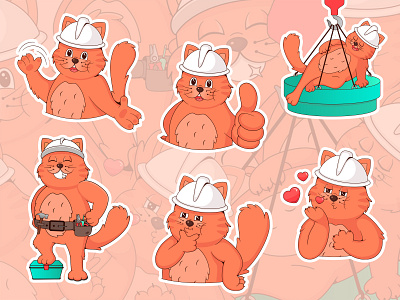 Cat Builder - sticker pack 2d branding cartoon cat character construction design illustration sticker vector