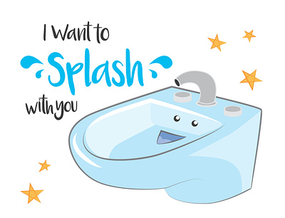 I want to splash with you artwork bidet cartoon character drops funny illustration ironic smile splash star stars toilet want to splash with you water