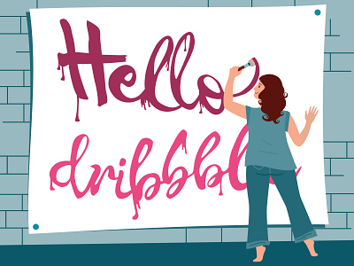 Hello dribbble! artist artwork girl graphic design illustration painting wall