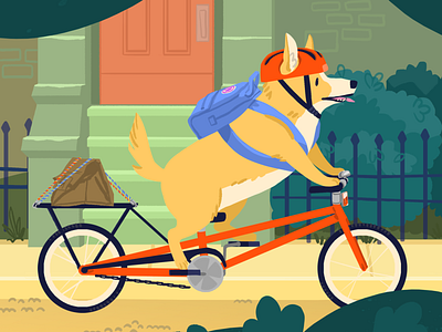 Bicycpup bicycle biking city dog illustration transporation urban transportation