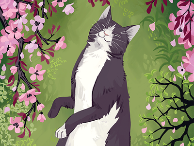 Spring Cat cat illustration cats illustration plant illustration plants seasonal spring spring illustration