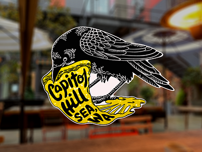 Capitol Hill Crow birds branding capitol hill seattle crow crow art food illustration graphic design illustration logo product design seattle sticker design stickers
