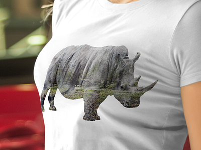 Rhino double exposure double exposure rhino rhinoceros shirt design shirt mockup