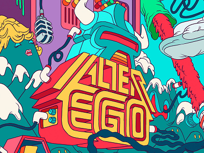 Alter Ego cartoons illustration mural typography vector