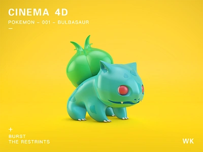 Pokemon - 001 - Bulbasaur 3d c4d color design icon logo ui