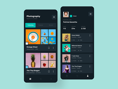 Photography Aplication app apps dark theme design mobile photography profile ui ux