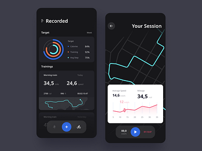 Sport Application app apps card clean cycling dark design jogging mapping maps mapstr mobile recorded run statistic theme ui ux