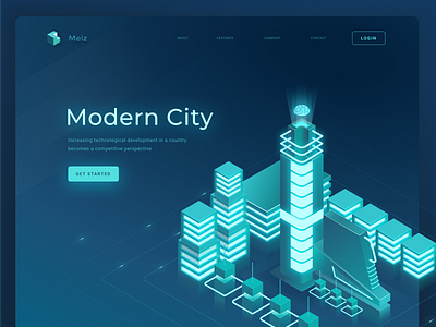 The Never Sleep City animation bitcoin city design header hero illustration isometric landing mining page smart city ui
