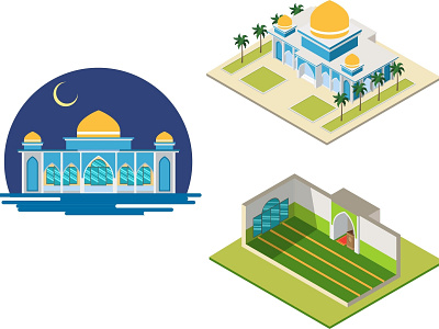 isometric Mosque design icon illustration logo vector