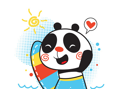 cute panda going to surfing children illustration illustrator logo tees tshirtdesign vector