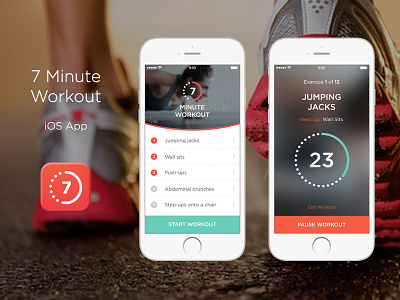 7 minute workout app for iOS app clean fitness flat icon ios iosapp iphone minimal ui ux workout
