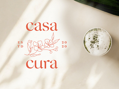 Casa Cura — Crest branding casa cherryblossom cura estd health identity illustration logo matcha tea wellness
