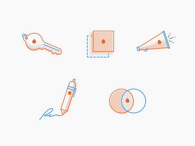 Values Icons — Percolate branding company icon icons identity illustration key megaphone pen percolate values venn diagram