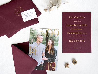 Burgundy + Gold Save the Date burgundy gold foil monogram print save the date stationery wedding