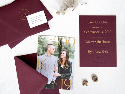 Burgundy + Gold Save the Date