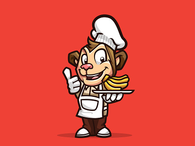 Monkey Chef Mascot ape banana cartoon character chef chimp cute design flat food illustration mascot monkey vector