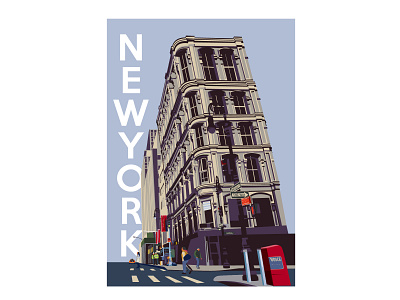 New York Vintage Poster Flat Illustration architecture building city design flat illustration landmark new york poster retro vector vintage