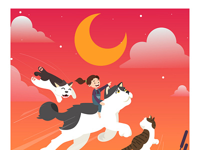 Flying Cat Flat Illustration