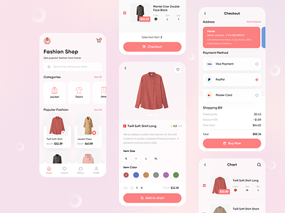 Wearup - Mobile App app clean clothes color design ecommerce fashion fashion app ios mobile app mobile ui payment pink shop shopping ui uidesign uiux ux uxdesign