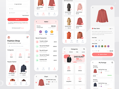 fashop - UI Kit app branding clean design ecommerce fashion app fashion design ios mobile app mobile ui pink shipping shopping shopping cart signup page ui kit uidesign uiux uxdesign wallet