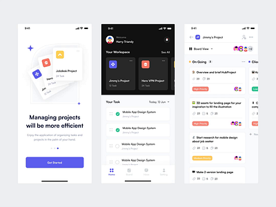 Project Management - Mobile App animation app card clean component design interaction design ios ios app management management project mobile app mobile ui motion graphics onboarding project task app team ui ui ux