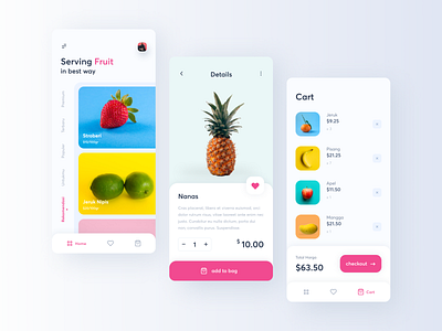 App - Fruit Groceries add to basket add to cart app app design bag card clean food food delivery app fruit interface minimal minimalism mobile price product design product page shop ui ux